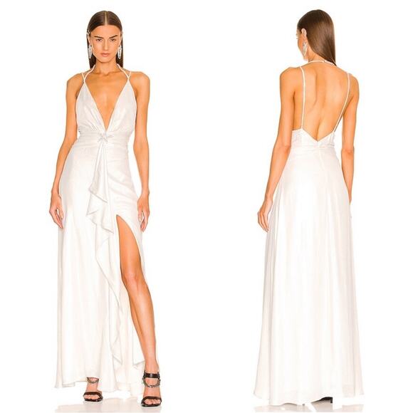 Dundas Harlow Crystal Embellished Ruched Draped White Maxi Dress Size S - Picture 3 of 11
